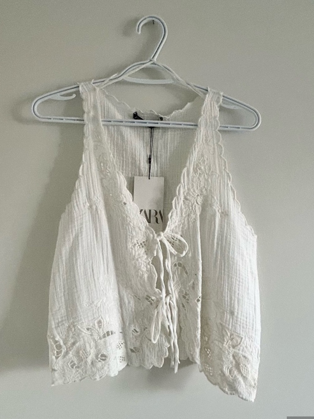 ZARA White embroidered Cotton Camisole
